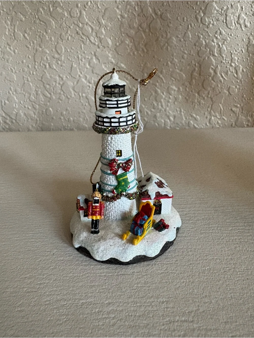 Holiday Lighthouse and Village Ornaments - White and Red